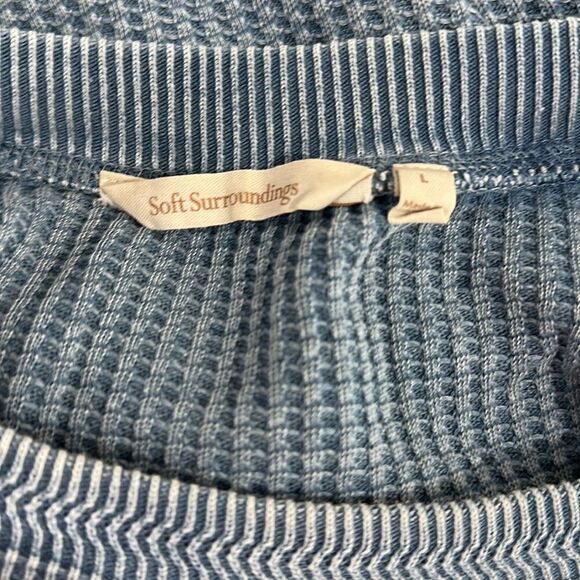 Soft Surroundings Blue Waffle Knit Hi-Low Hem Sweater Size L - Picture 5 of 8